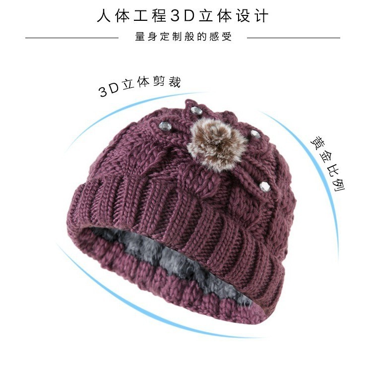 时尚款妈妈帽女双层保暖防寒针织帽子冬天中老年人加厚加绒毛线帽|undefined