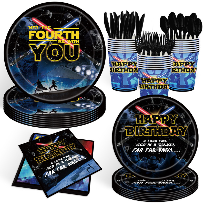 New Boys' Star Wars Party Tableware Set Disposable Paper Plates Paper Towels Paper Cups Party Holiday Christmas