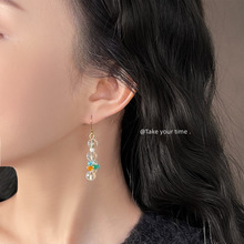 原创设计师玻璃水晶手作设计感清新甜美长款流苏耳饰工厂耳环饰品