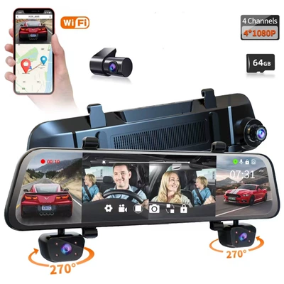 Driving recorder — touch screen streaming media - cigarette-lighter-does-not-support-24-hour-parking-monitor-4-records-mobile-phone-interconnection-64g-storage-card