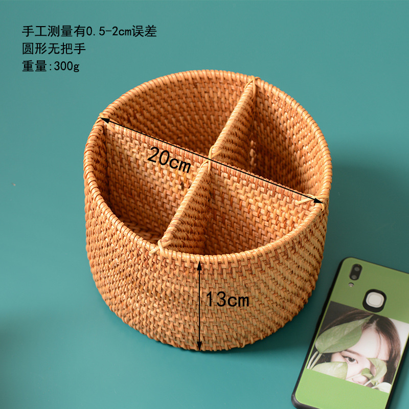 Organizador de Copas de Vino con Control Remoto, Tejido de Ratán Otoñal, Cesta de Almacenamiento para Mesa de Centro, Organización del Hogar, Estilo Japonés