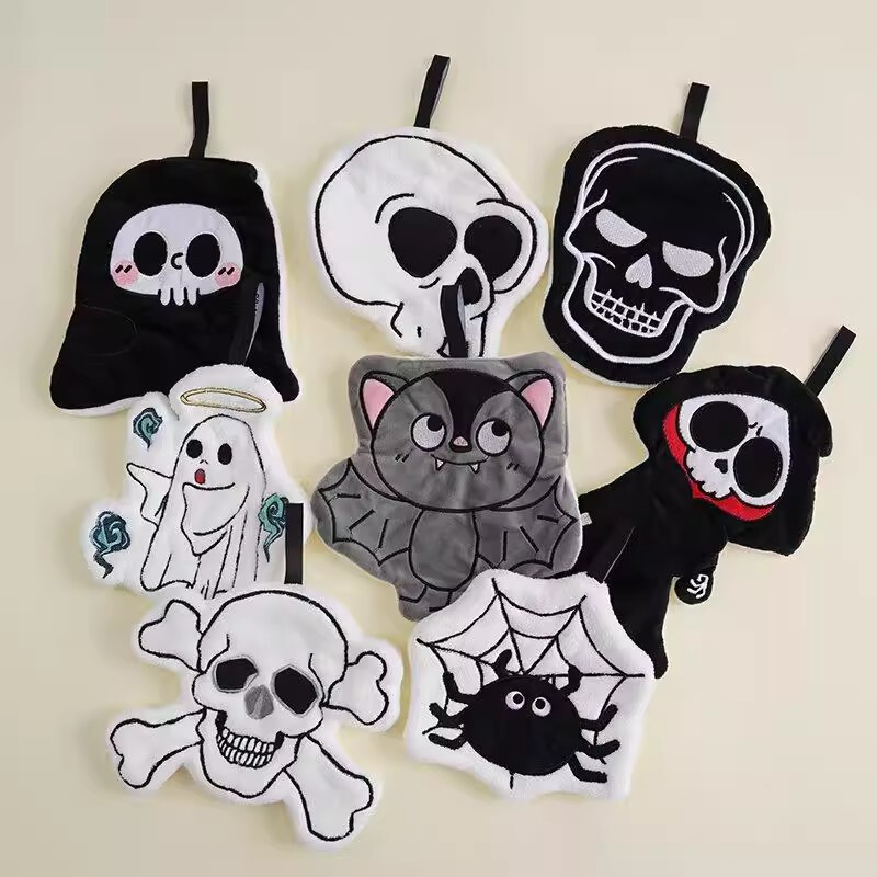 Halloween Skeleton Ghost Bat Hand Towel Halloween Ghost Hangable Hand Towel