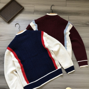 Cross-Border Early Spring New Style Unisex Retro Casual Color-Blocked Chenille Yarn Zipper Knit Cardigan Sh2