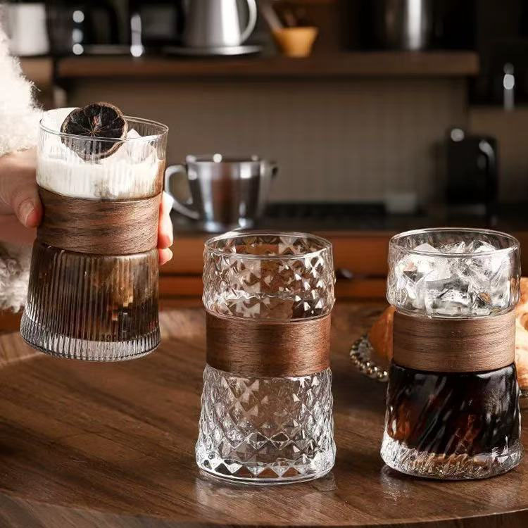 Taza de agua de vidrio transparente para niños, taza de té de aislamiento térmico de bambú, taza de cerveza, taza de jugo, taza de café