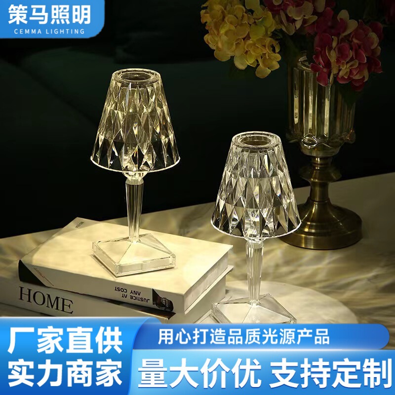 Modern Minimalist Touch Lamp Diamond Crystal Rose Atmosphere Table Lamp Gift Home Touch Night Light Three-Color Dimming