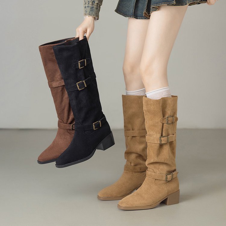 Cross-border francés tacones gruesos botas de camisa 2026 nuevas botas de primavera y otoño versátiles delgadas botas Martin