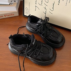 加絨保暖黑色厚底增高老爹鞋女潮ins復古2022新款秋季百搭學生輕