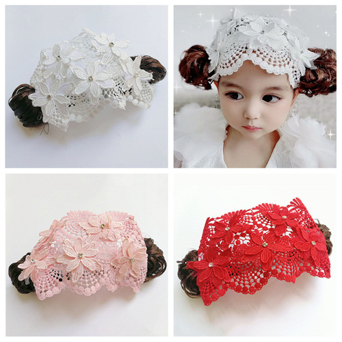 Baby lace headband infant care door hair net Korean version princess head flower bangs baby girl wig headdress