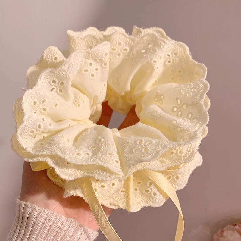 Corbata de pelo de intestino de lunares de crema grande coreana, gomas de goma de cola de caballo suaves para mujer, accesorios para el cabello de bola, accesorios para el cabello, cuerda para la cabeza
