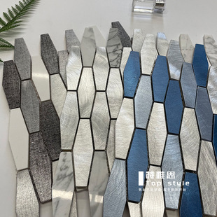 Long Hexagonal Beveled Metal Mosaic Tiles Stainless Steel Ktv Stereo Hexagonal Background Wall Stickers Wall Decoration