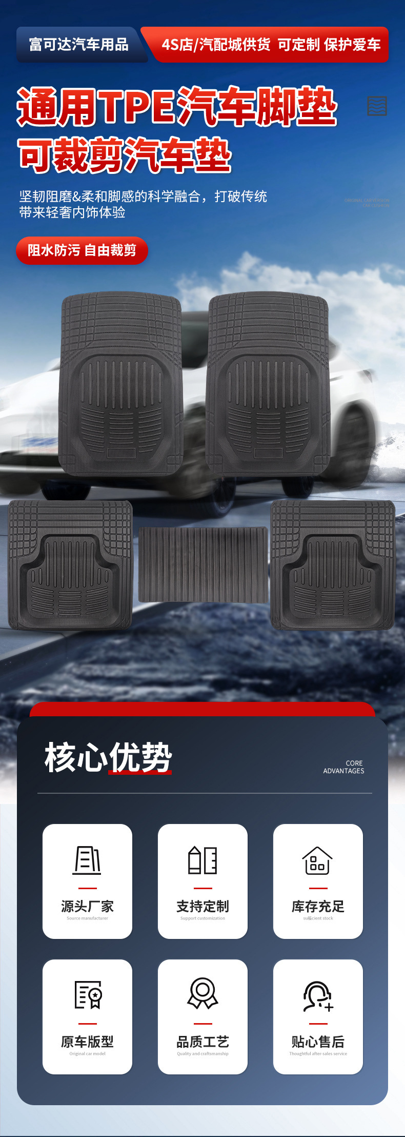 Source Manufacturer Tpe Car Floor Mats, Universal and Customizable, Suitable for Various Car Models, Water-Resistant and Durable Car Interior Accessories