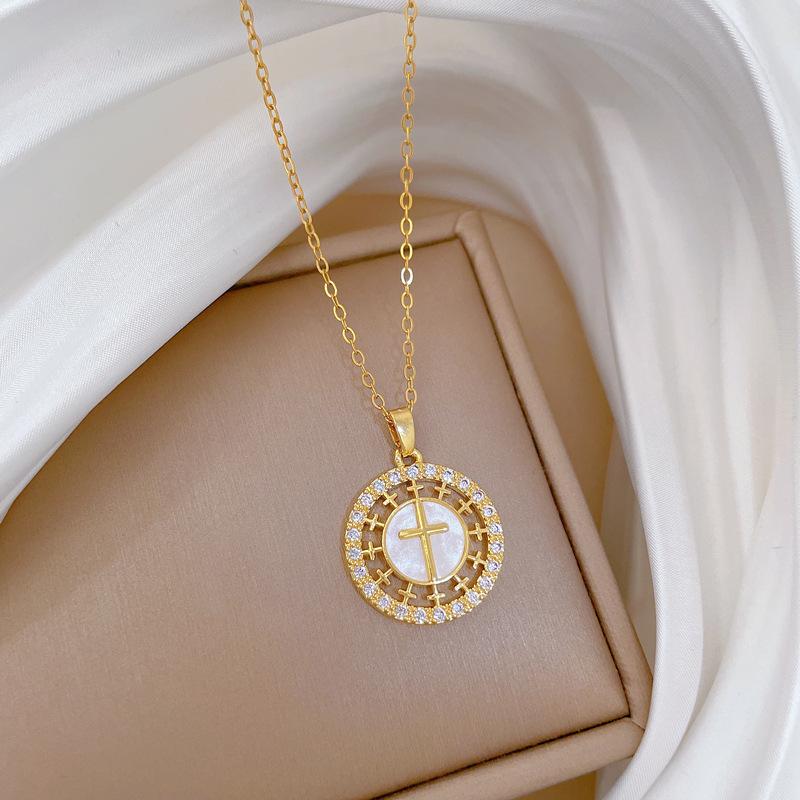 Gorgeous Round Diamond Collarbone Necklace In Titanium Steel_voghion.com