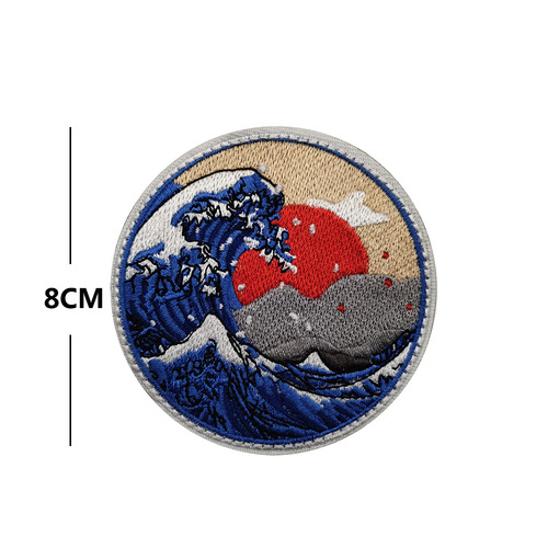 Ukiyo-e embroidery Velcro Kanagawa Great Wave morale patch Van Gogh sewing patch personalized bag patch Ocean Wave armband