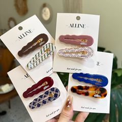 Allineの新型の波の紋様のヒョウの紋様の復古の甘い少女のアヒルはかわいいストライプのヘアピンの愛の辺を挟んで女性を挟みます。