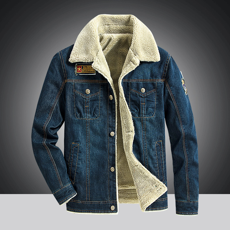 Men's Youth Autumn and Winter Fleece-lined Denim Jacket Casual Denim Jacket Loose Large Size Thickened Multi-bag Cotton-padded Clothes Cross-border 7X Men's Youth Autumn and Winter Fleece-lined Denim Jacket Casual Denim Jacket Loose Large Size Thickened Multi-bag Cotton-padded Clothes Cross-border 7X