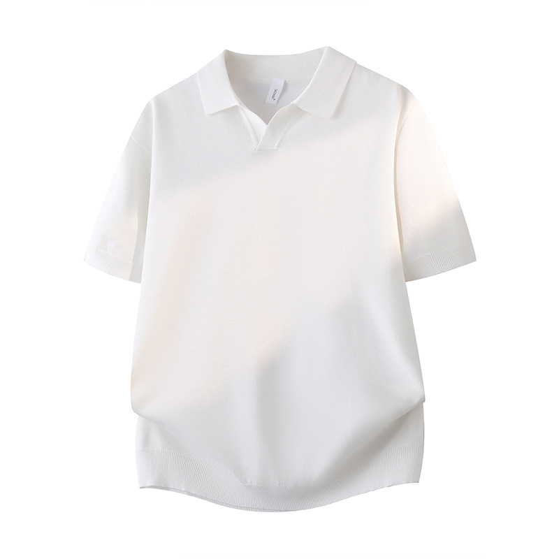 Polo camiseta de punto camiseta de manga corta hombre cuello V gaviota cuello viejo viento delgado camiseta de hielo de seda de verano fábrica transfronteriza al por mayor