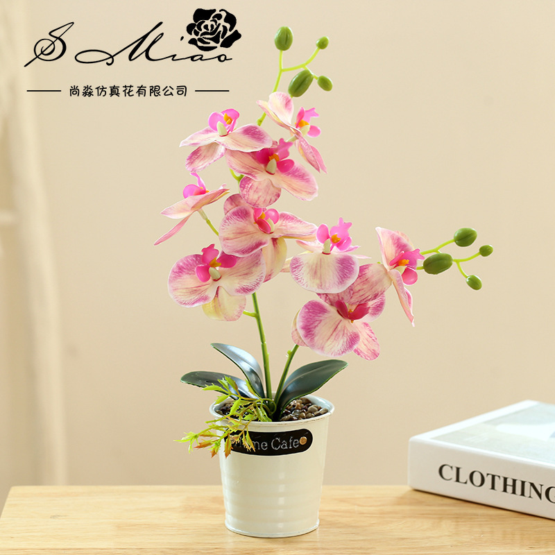 Fake Flower Iron Pot 3D impresión de película doble horquilla nueve flores orquídeas mariposa bonsai simulación de flores fabricantes directamente para decoración del hogar image 3