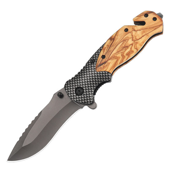 Camping survival stainless steel outdoor knife high hardness solid wood handle folding knife portable multi-purpose Yangjiang folding knife