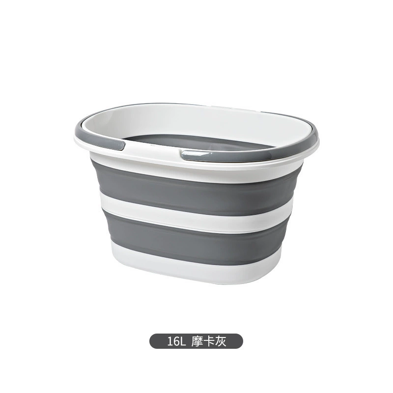 荻韧 Foldable Large-Capacity Plastic Handheld Bucket Thickened Construction - 16L or 28L Gray/Blue