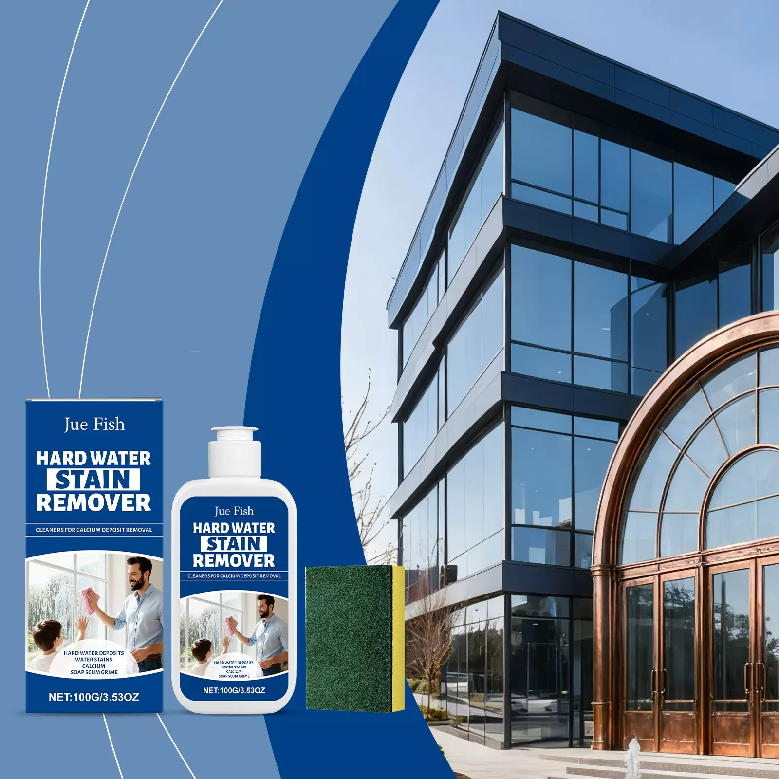 JUE FISH硬水渍清洁剂温和清洁水龙头淋浴器钢制家具水垢透亮洁净