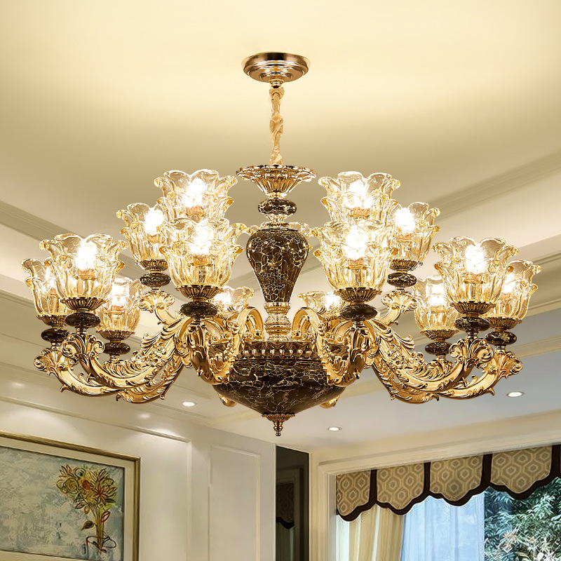 European Style Living Room Chandelier Modern Simple Atmospheric Household French Style Chandelier Light Luxury Bedroom Dining Room Crystal Ceramic Chandelier