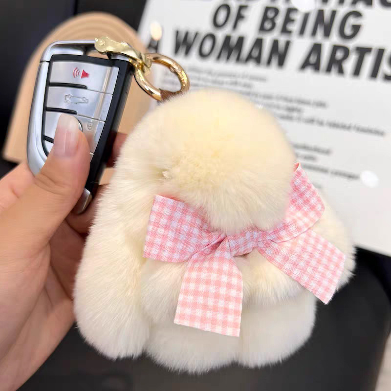 Cute imitación de conejo peludo arco pequeño conejo llavero de automóvil colgante in peluche muñeca mochila colgante