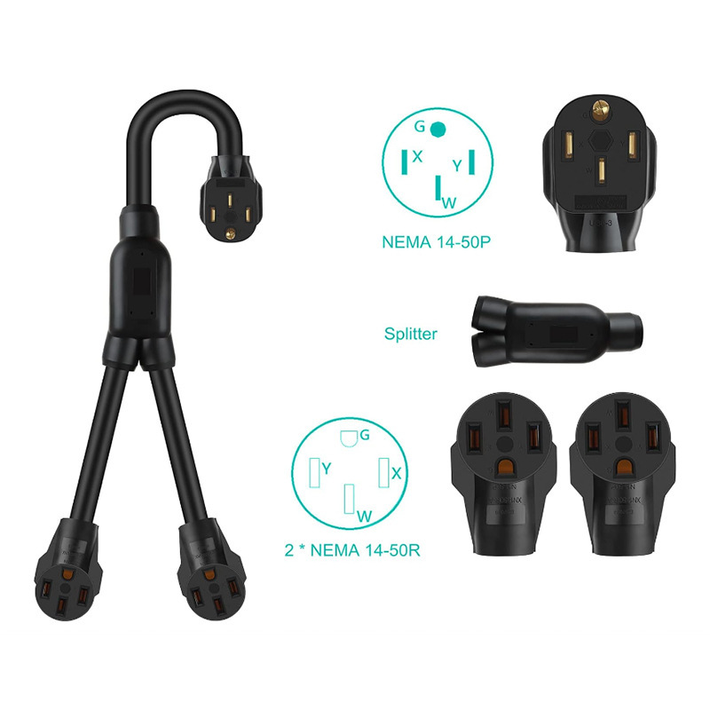 14-50P 4 爪分路器,14-50P 分路器 14-50R 母插座插头延长线适配