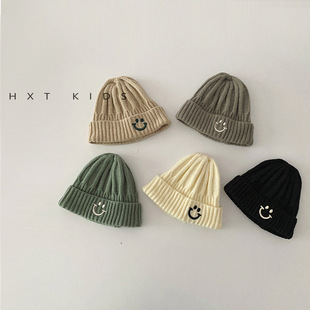 Ins Korean Smiling Face Kidsren's Woolen Hat Autumn and Winter K-Style Simple Boy Girl Baby Winter Knitted Hat