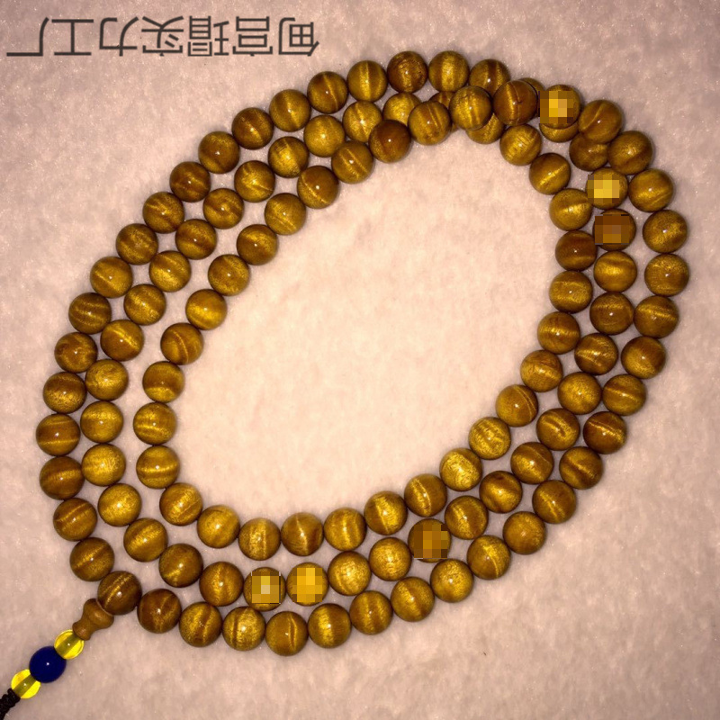金丝楠木手串108颗佛珠水波纹小叶桢楠高端男女猫眼8/10情侣手錬