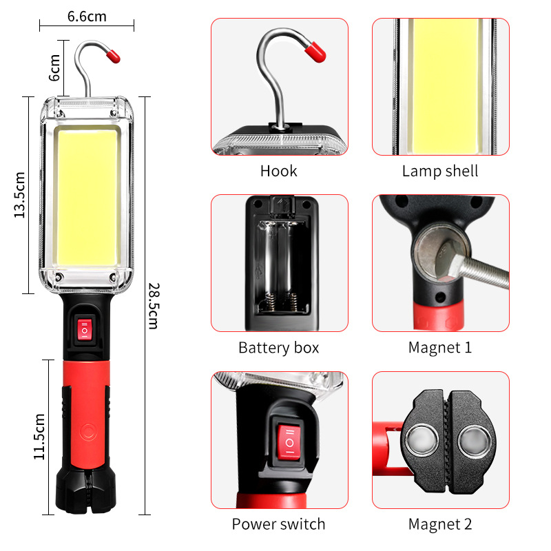 Work Light, Auto Repair and Maintenance Light, Rechargeable Led Magnet, Strong Light, Super Bright Outdoor Car Multi-Function Emergency Flashlight