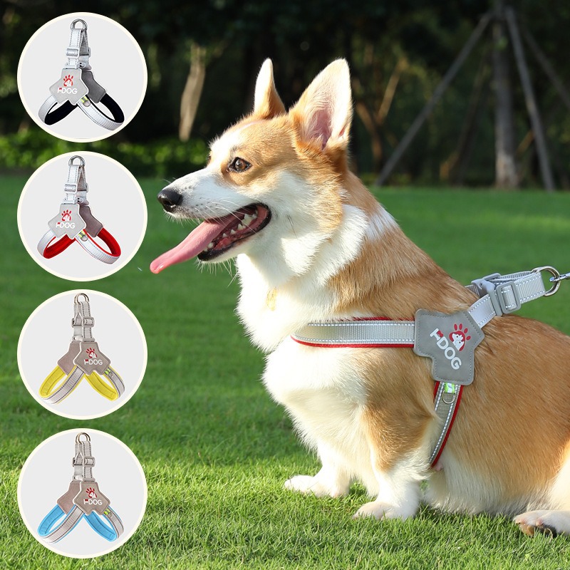 Cuerda de tracción, espalda de pecho de perro ajustable, golpe a prueba de explosiones, chaleco de cuerda de perro reflectante, cuerda de perro mediano y grande, suministros para mascotas