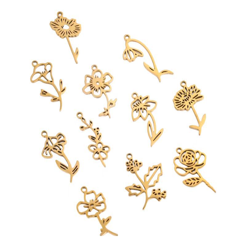 Cross-border European and American jewelry December flower necklace titanium steel diy pendant fashion temperament birthday flower pendant wholesale
