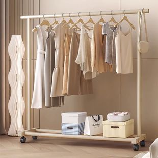 Coat Rack, Clothes Drying Rack, Floor-Standing Household Bedroom Mobile Cream Balcony Clothes Simple Dormitory Clothes Rack Vertical