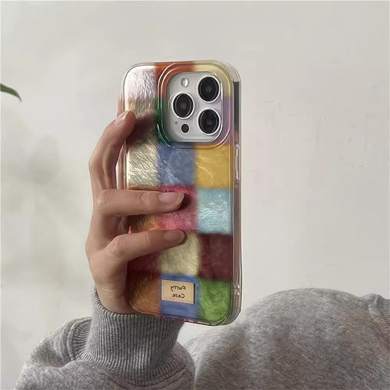 秋冬复古彩色小方格苹果16promax手机壳适用iPhone15pro双层14po|undefined