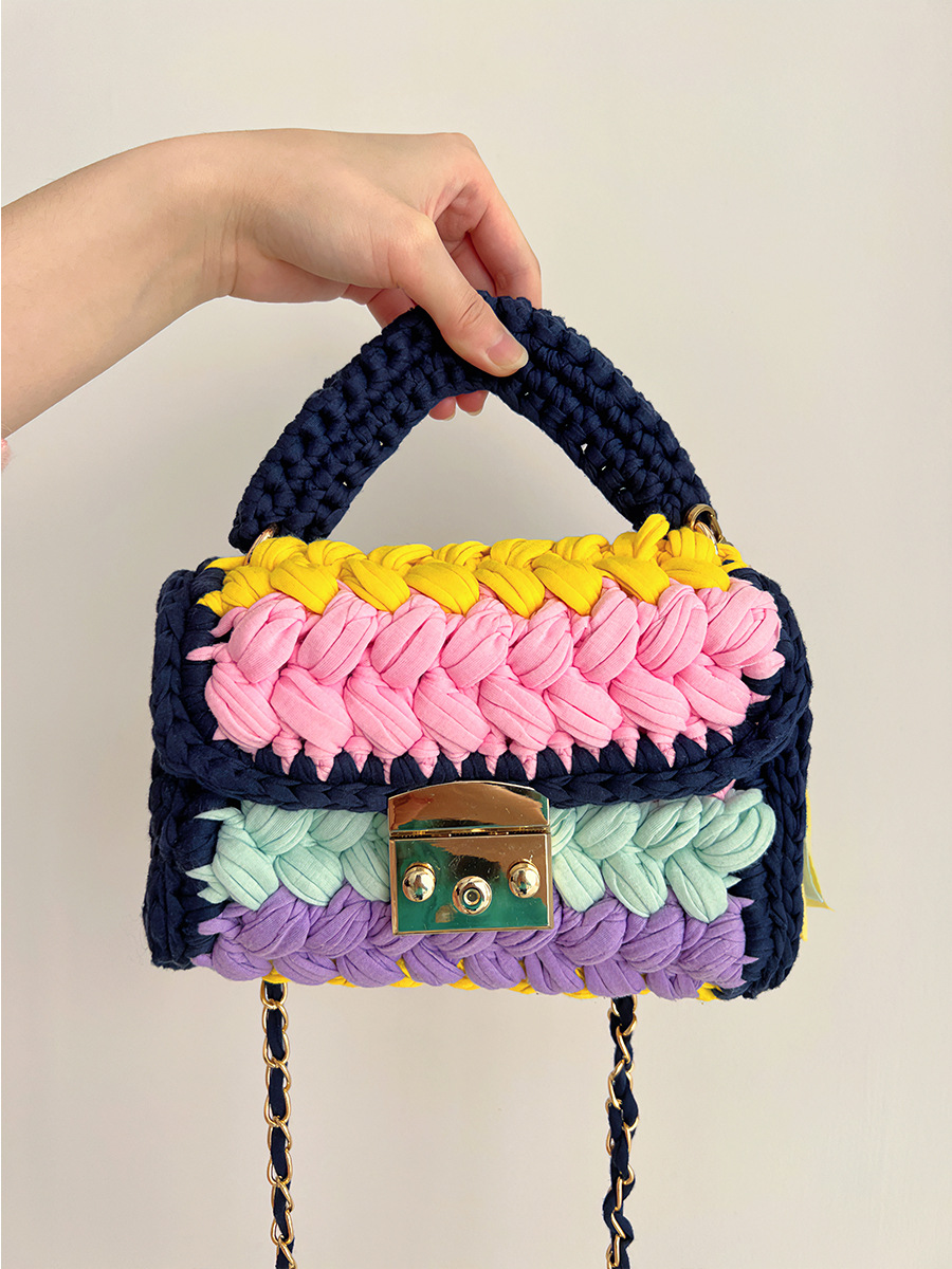 Women's Small Cotton Color Block Vintage Style Lock Clasp Handbag display picture 9