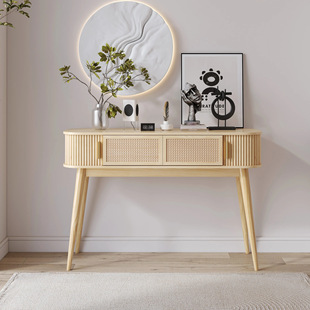 Factory Customized Modern Accessible Luxury Design Solid Wood Color Double-Draw Console Table Double-Sided Rolling Shutter Door Storage Cabinet Solid Wood Legs