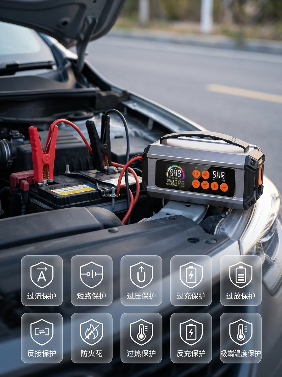 Car Air Pump, Multi-Functional Portable Electric Car Air Pump, Emergency Jump Starter