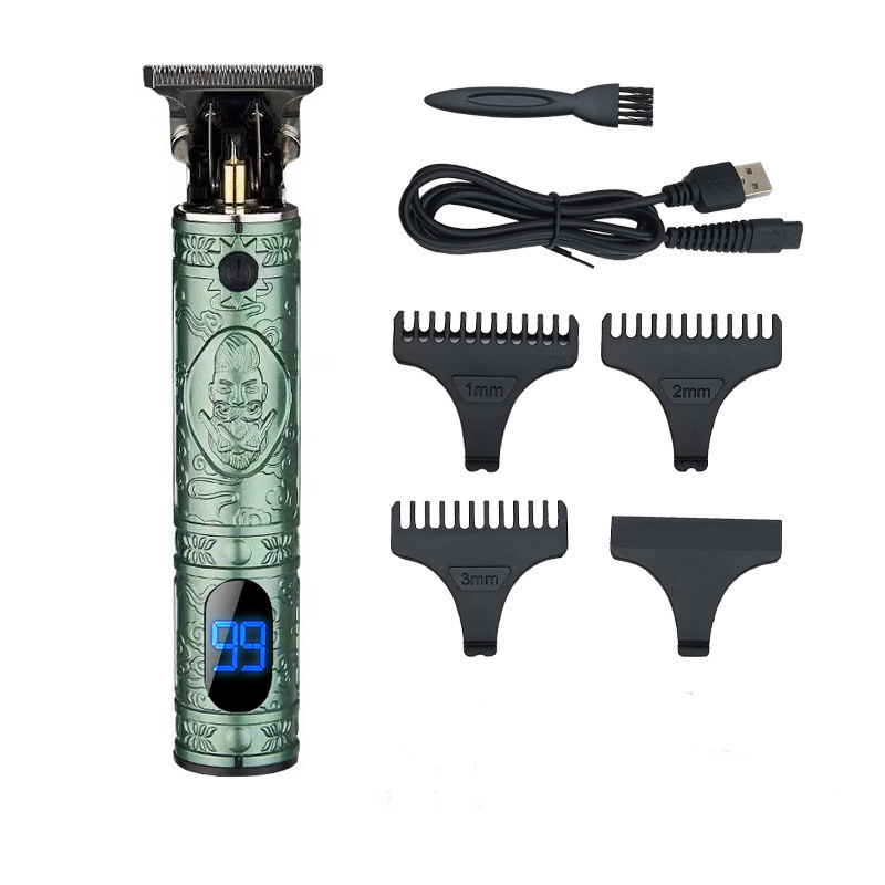 Venta caliente transfronteriza pantalla digital LCD cabeza de Buda Clipper eléctrico talla marca gradiente pelo Clipper recorte empuje blanco T9 pequeño Clipper