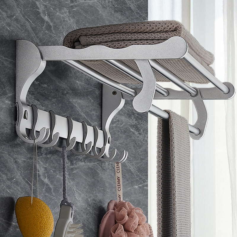 Towel rack Punch holes Shower Room TOILET Shelf Space aluminum Towel rack Wall mounted towel bar toilet Hooks