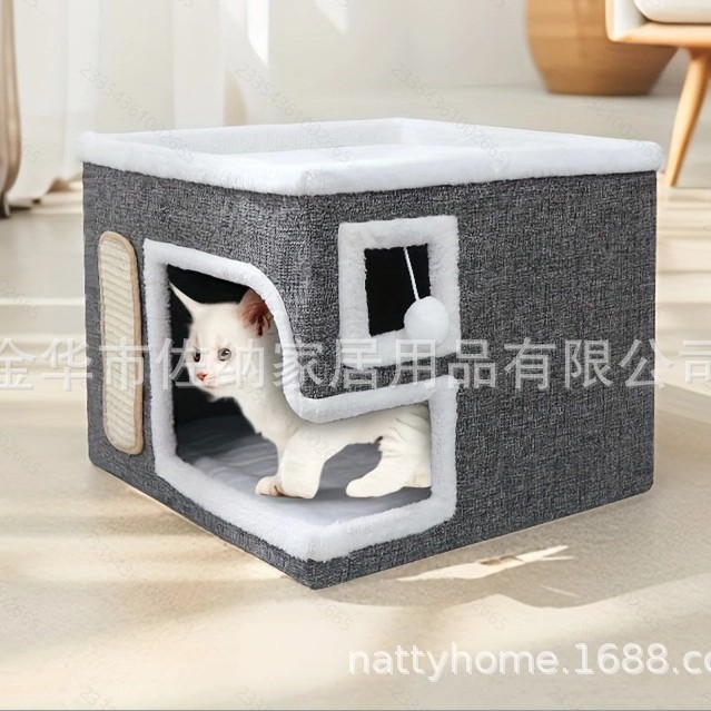 Nido para gatos cálido invierno doble capa plegable casa de gatos villa general cuatro estaciones semicerrada casa doméstica doméstica doméstica nido para mascotas interiores