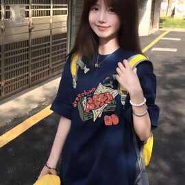 爆款潮牌番茄涂鸦印花短袖圆领T恤男女童休闲宽松中大童纯棉童装