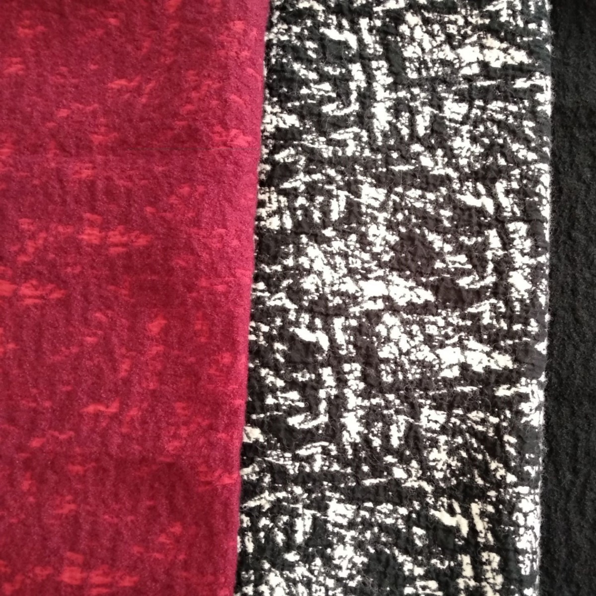 现货W5321 秋冬羊毛棉麻提花面料 黑白红三色可选 棉服 外套面料