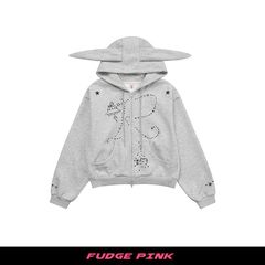 Fudge Pink 25秋季新品美式复古趣味图案宽松连帽卫衣外套