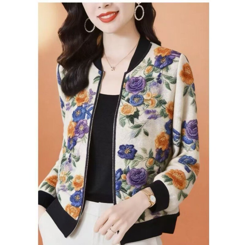 Short Jacket Casual Long-Sleeve Summer Baseball Jacket Thin Printed Loose Versatile Cardigan Sun Protection Clothing for Moms Short Jacket Casual Long-Sleeve Summer Baseball Jacket Thin Printed Loose Versatile Cardigan Sun Protection Clothing for Moms