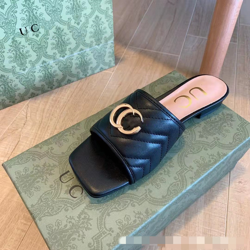 European Station Home Flats Slippers 2022 New Metal Buckle Retro Gorgeous Slippers Noble and Versatile French Shoes
