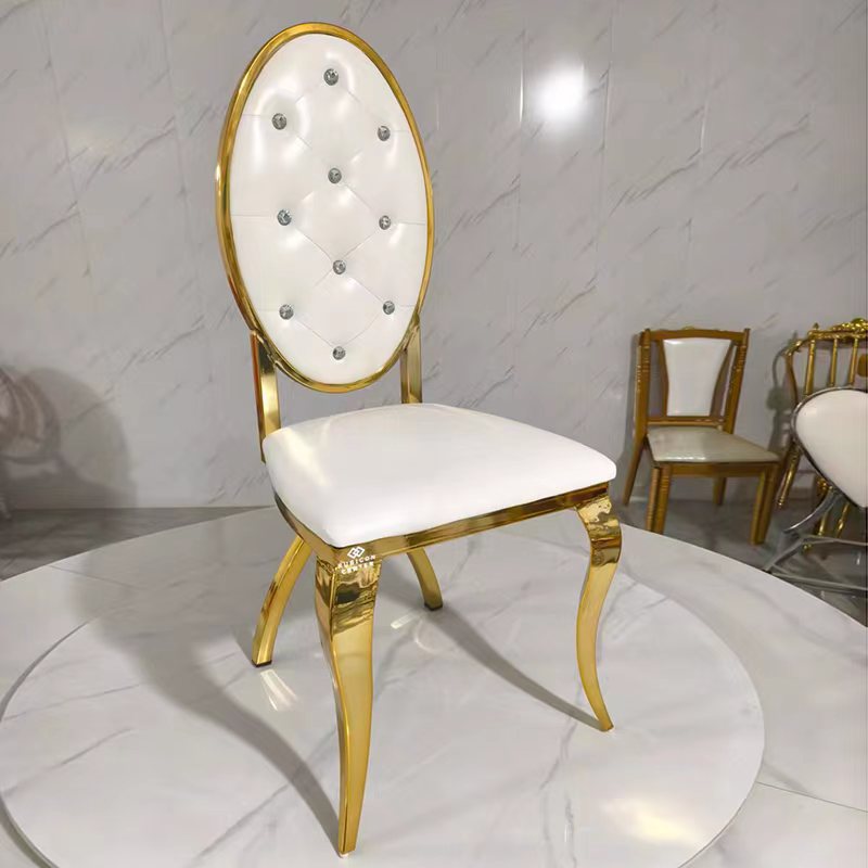 Sillas de banquete de restaurante de lujo ligero de estilo europeo sillas de comedor de acero inoxidable sillas de comedor caseras chapadas en oro