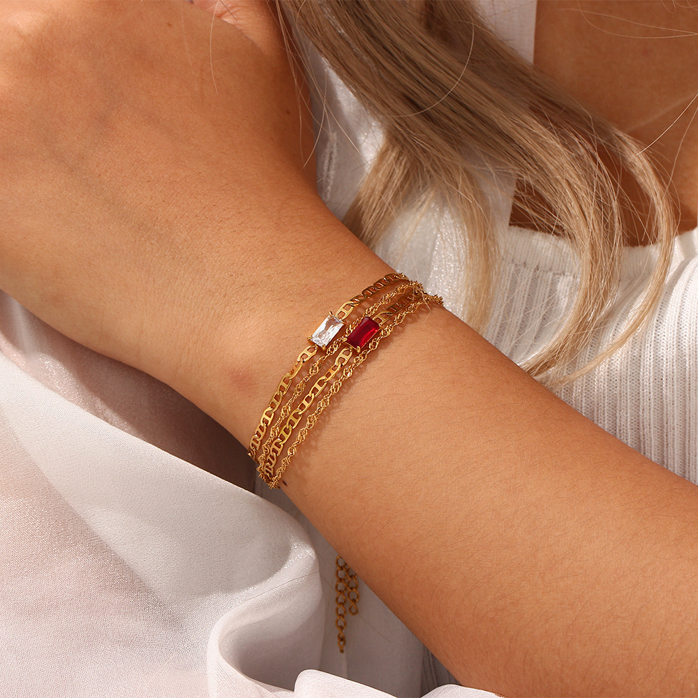 Elegant Square Stainless Steel Gold Plated Zircon Bracelets