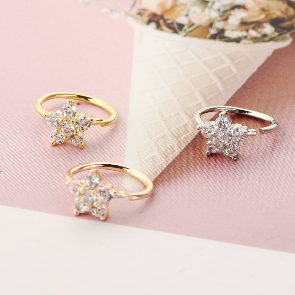 Fashion Flower Copper Inlay Artificial Gemstones Nose Ring 1 Piece