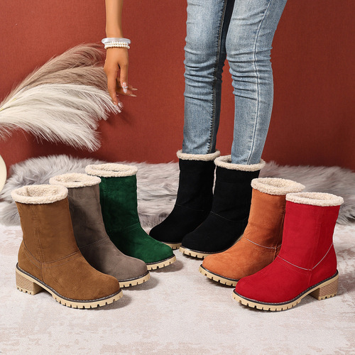 European and American warm middle-heeled cotton shoes in winter new large size two-wear thick heel and fluffy snow boots for women