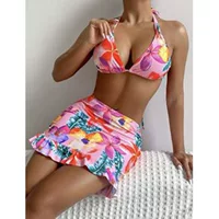 AliExpress Amazon 2023 женский купальник из трех частей, Пляжное бикини с сетчатым принтом, сексуальное бикини